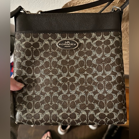 Coach Signature NS Brown Coated Canvas Swingpack Crossbody Bag - Picture 2 of 10